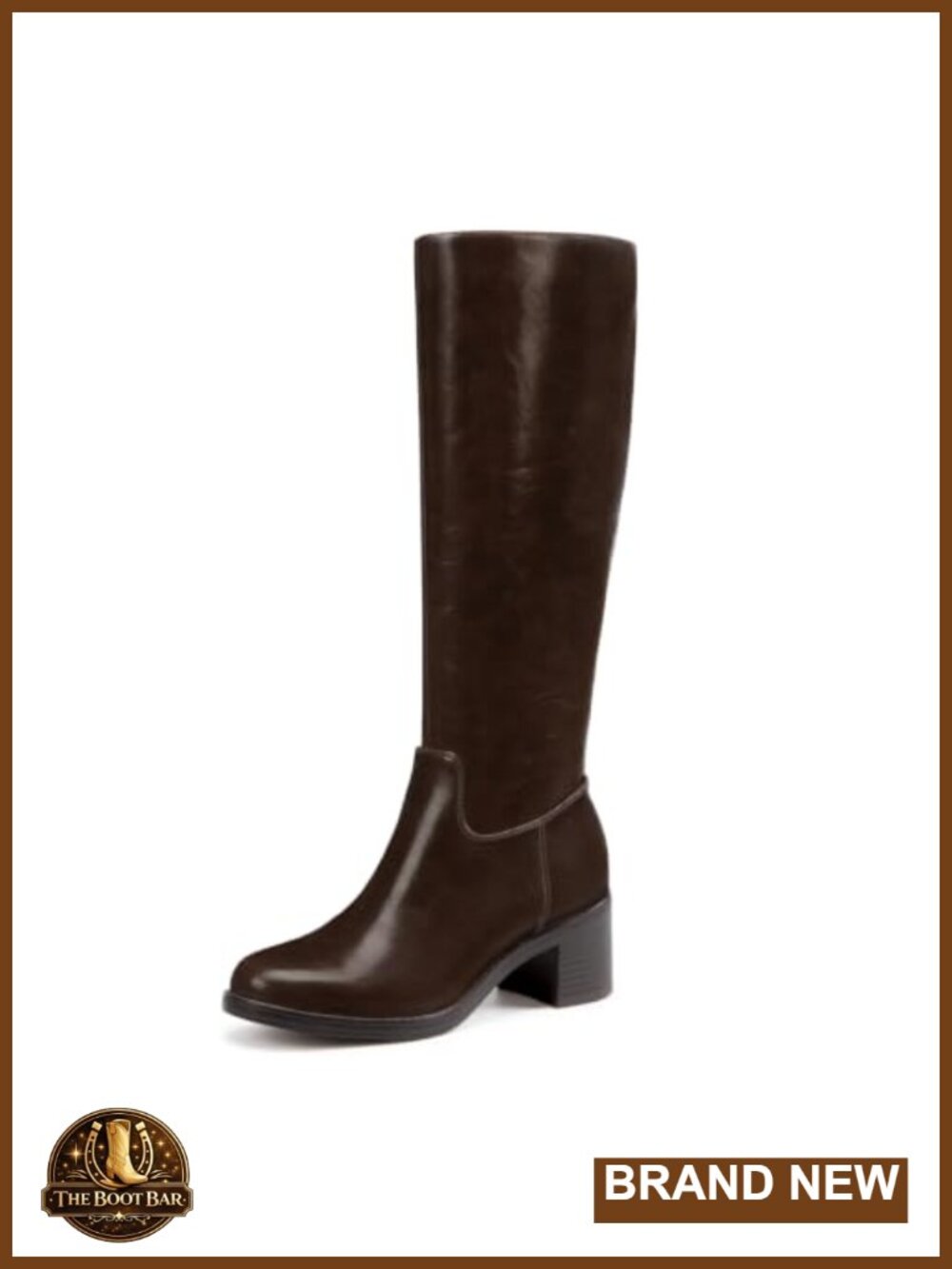 Knee High Boots Round Toe Side Zipper Faux Leather Chunky Heel Tall Boots